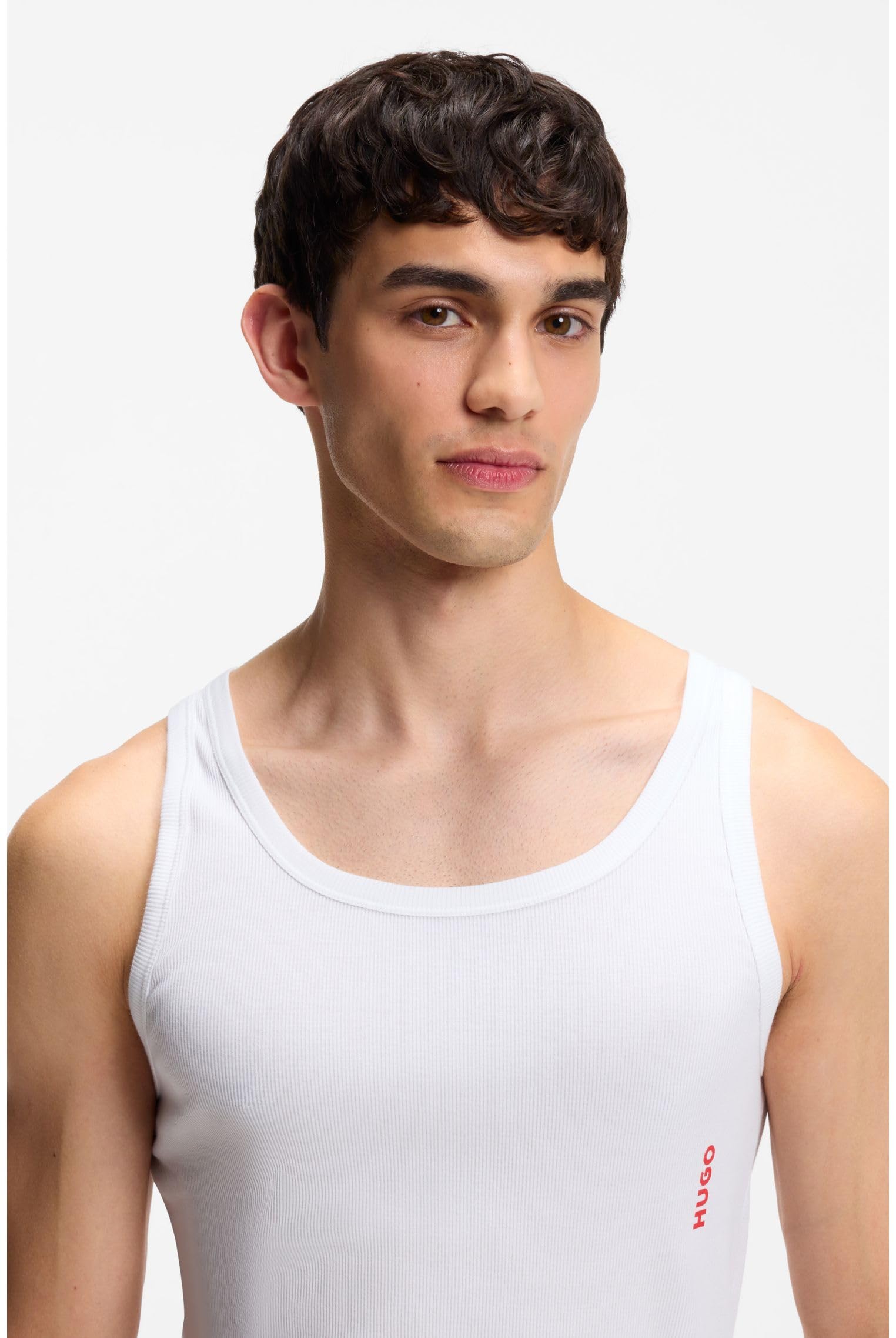 HUGO Męski tank top dwupak dwupak rozciągliwej bawełny bielizna kamizelki z logo, Nowy - biały 100, XL