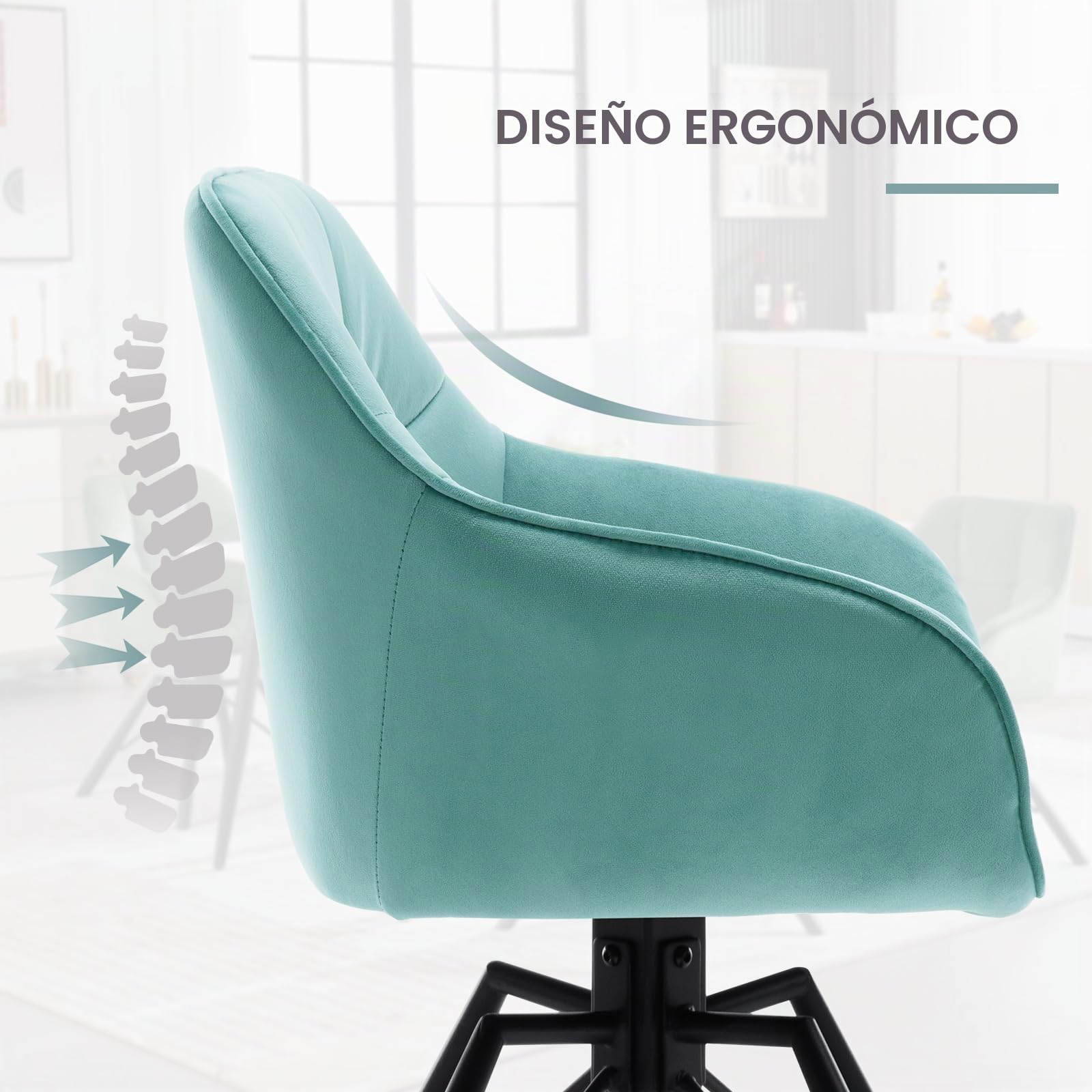 WOLTU Silla de Comedor Giratoria,Terciopelo,Turquesa | Estructura de Patas metálicas,Estilo Moderno. Apta para Cocina,salón,Comedor y Dormitorio