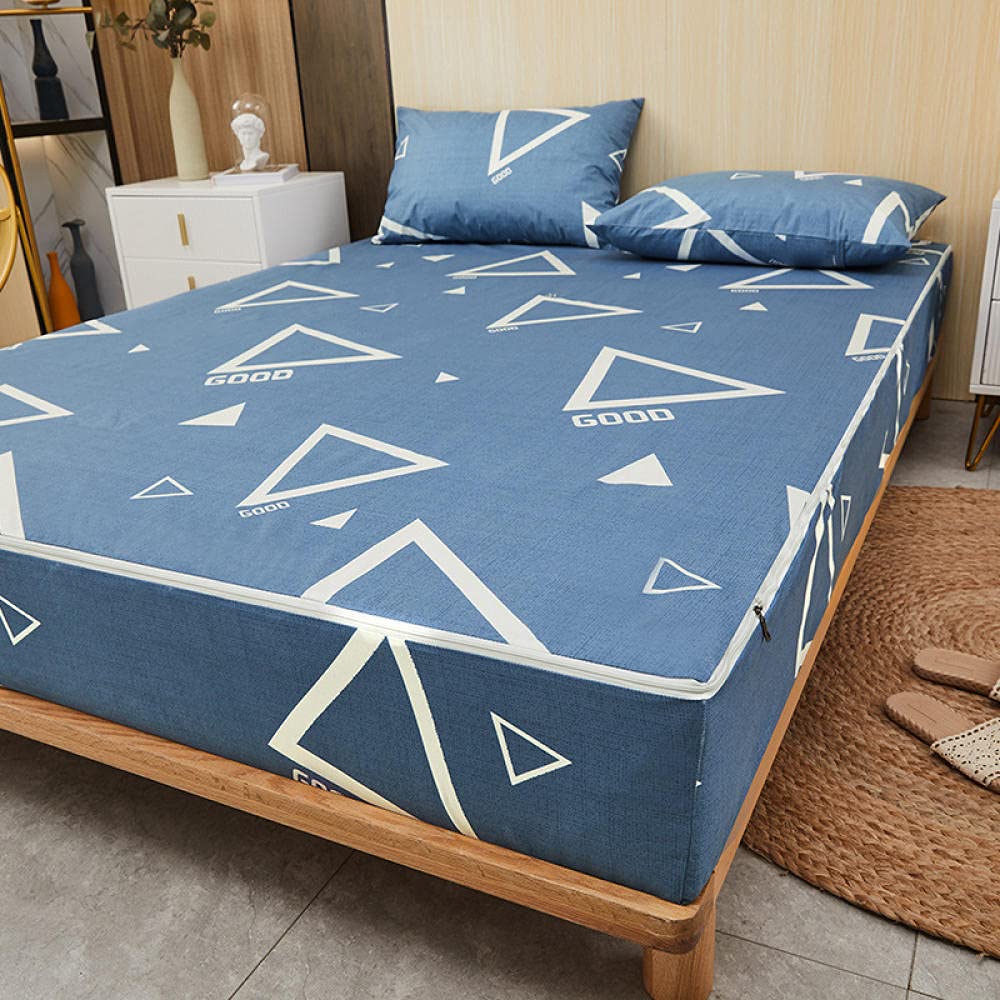 Sábana bajera ajustable impermeable con bolsillo profundo y cremallera, protector de colchón para dormitorio infantil, color azul, 200 x 220 cm + 15 cm