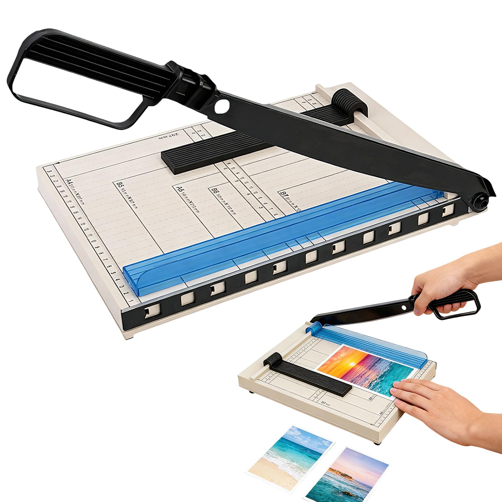 Hebelschneider A4 aus Metall, Papierschneider A4 Manuelle Hebelschneider, mit 5 Ordnern, Schneidemaschine für Fotos, Karten, Karton, Pappe und Papier, Papierschneider für Büro, Zuhause oder Schule