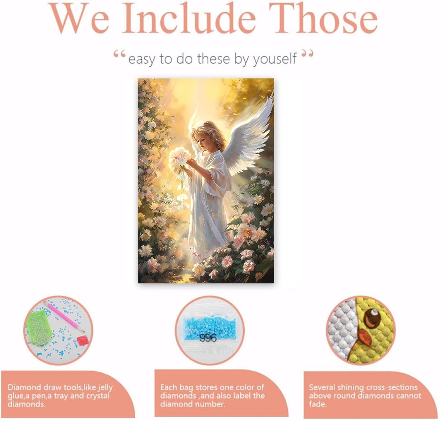 NSUAJOF Diamond Painting Kits Oil Painting Garden Angel - Beginners Full Round Drill 5D DIY Handcrafted Painting Art - Personalized Home, Club Decor & Stress Relief Gifts 16x24 Inch
