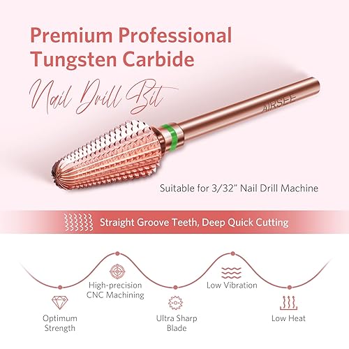 Miniatura 3 de AIRSEE Broca de carburo de tungsteno para uñas acrílicas, lima eléctrica Efile, puntas de cabeza para manicura, pulido rápido, quitar gel, vástago