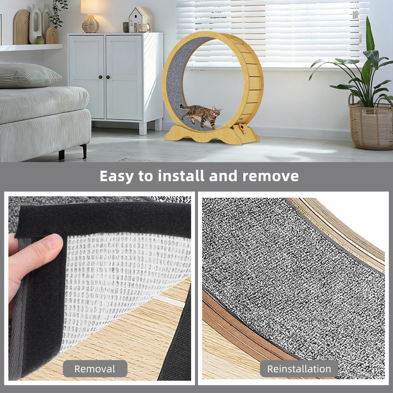 Kisangel Cat Carpet Scratching Mat Replacement, Cat Treadmill Accessories Felt Running Wheel Cushion Mat Scratch for Indoor Supplies Furniture, 95x10 inches