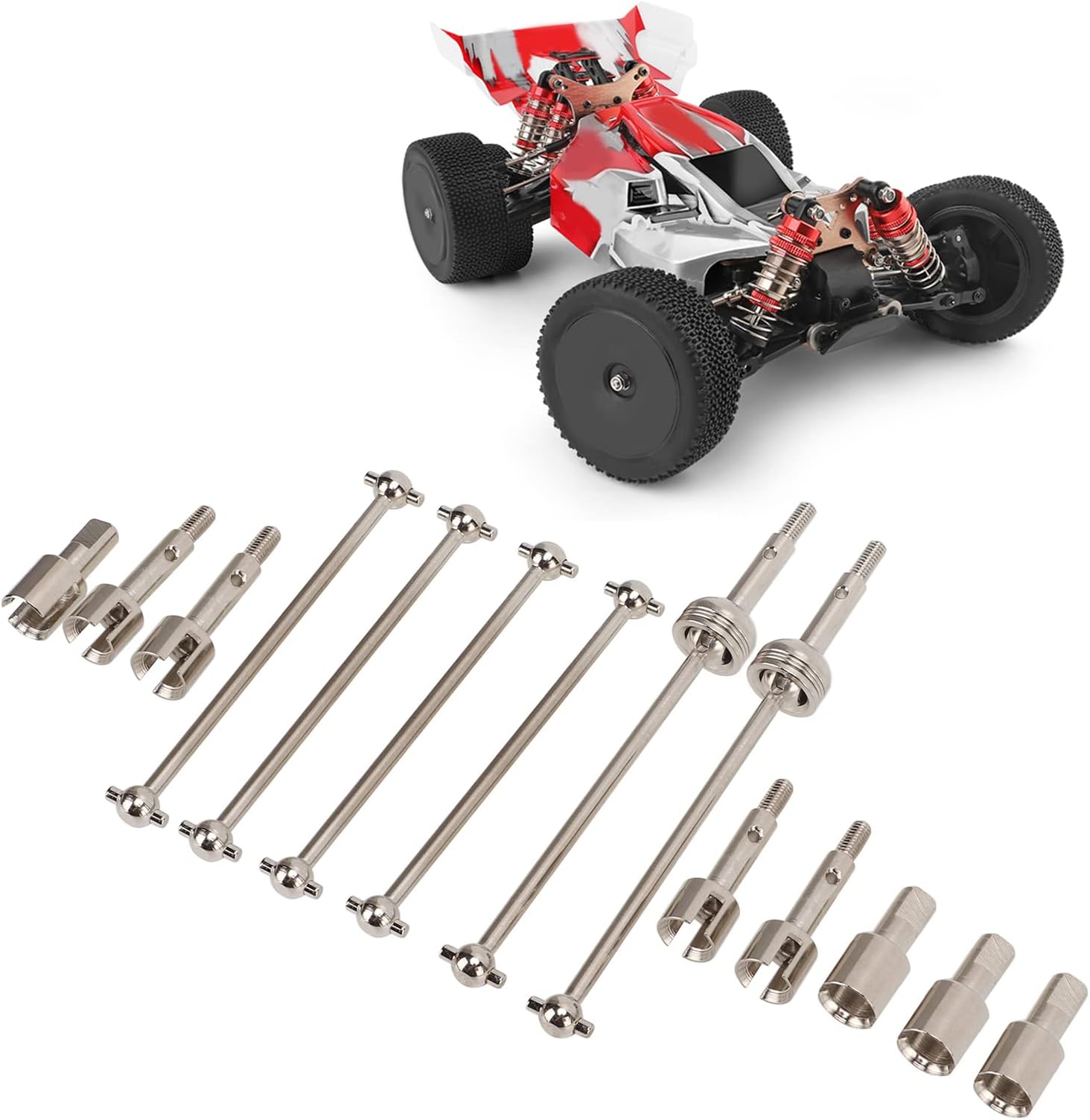 Dilwe RC CVD Drive Shaft Kit, Steel Drive Shaft Dogbone Joint Set Heat Treatment Upgrade Spare Part Replacement Accessories for Wltoys 144001 RC Car