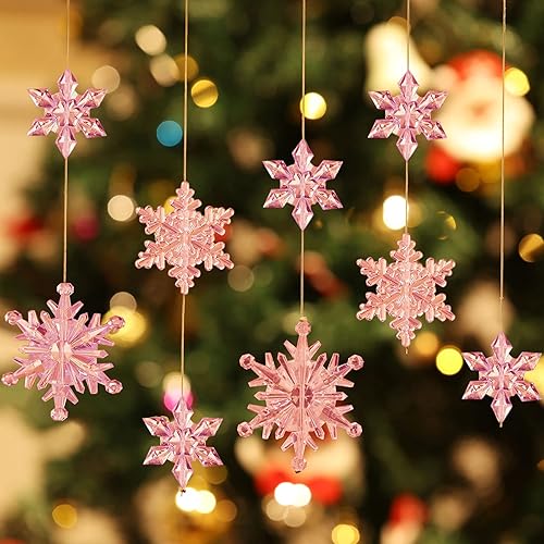 Miniatura 6 de Boao 35 piezas de adornos de copos de nieve de cristal acrílico, colgante de árbol de Navidad, decoración temática de nieve de invierno para el país