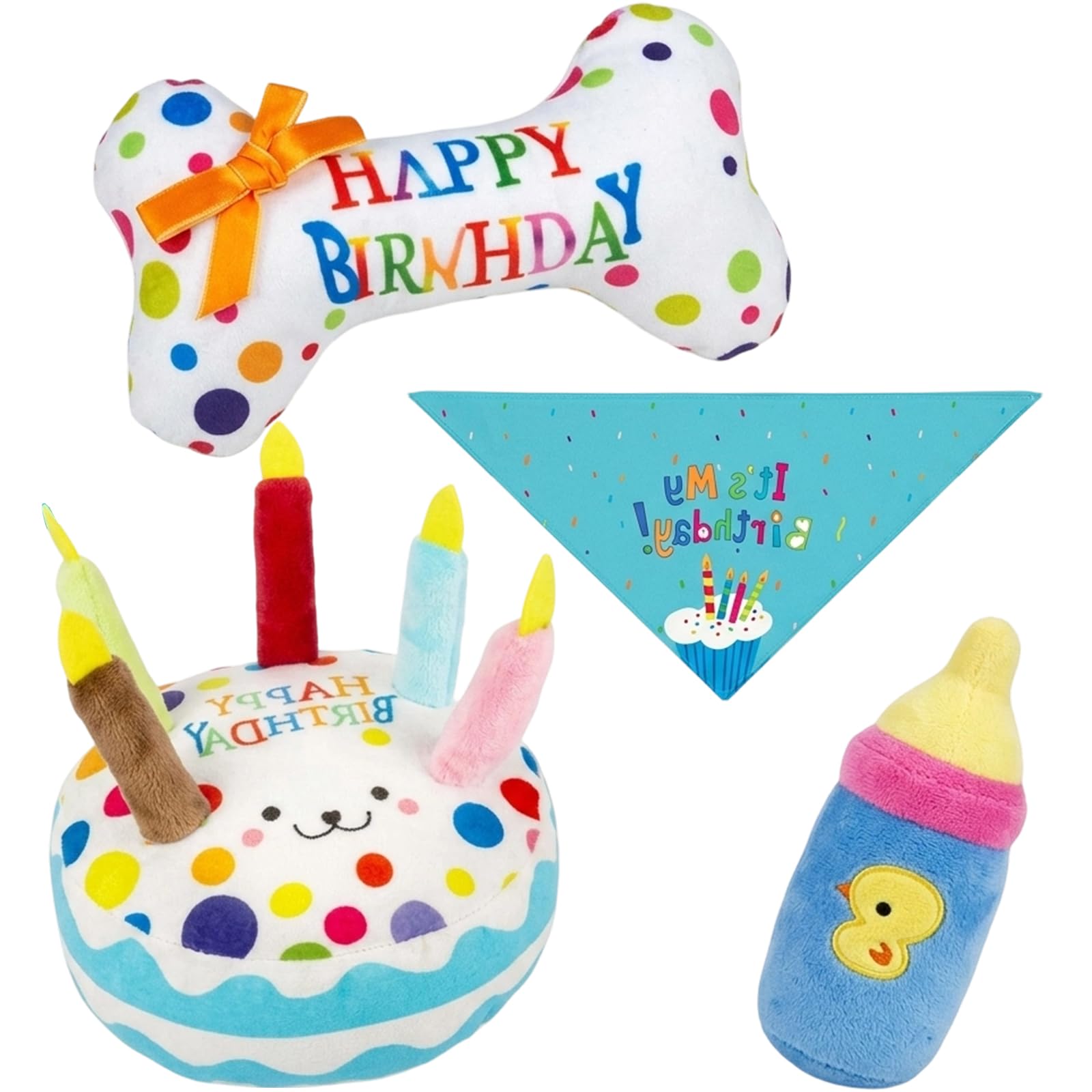 ZISHAN 4pcs Dog Birthday Present Set, Dog Birthday Toy, Complete Celebration Set for Your Pet's Special Day