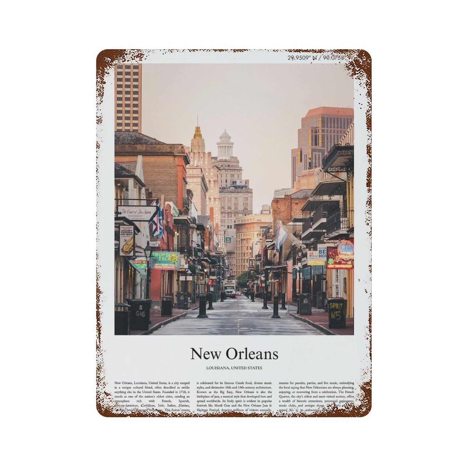xiaoxiaoshen New Orleans Louisiana, United States, USA City Scenery Wall Decor Art Metal Tin Poster Modern Home Decor Art Home Bar Shop Decorations Vintage Sign 40x30cm