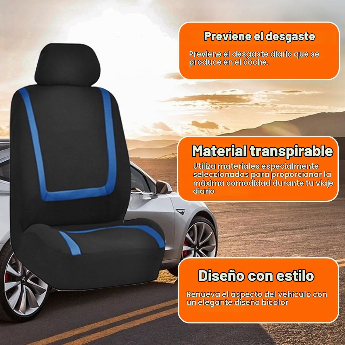 JNNJ 9 Piezas Protector Universal para Asiento de Coche, Protector de Asiento Delantero para Conductor y Copiloto, Fundas Coche Asientos Accesorios Universales para SUV Camión Transportar(Azul)
