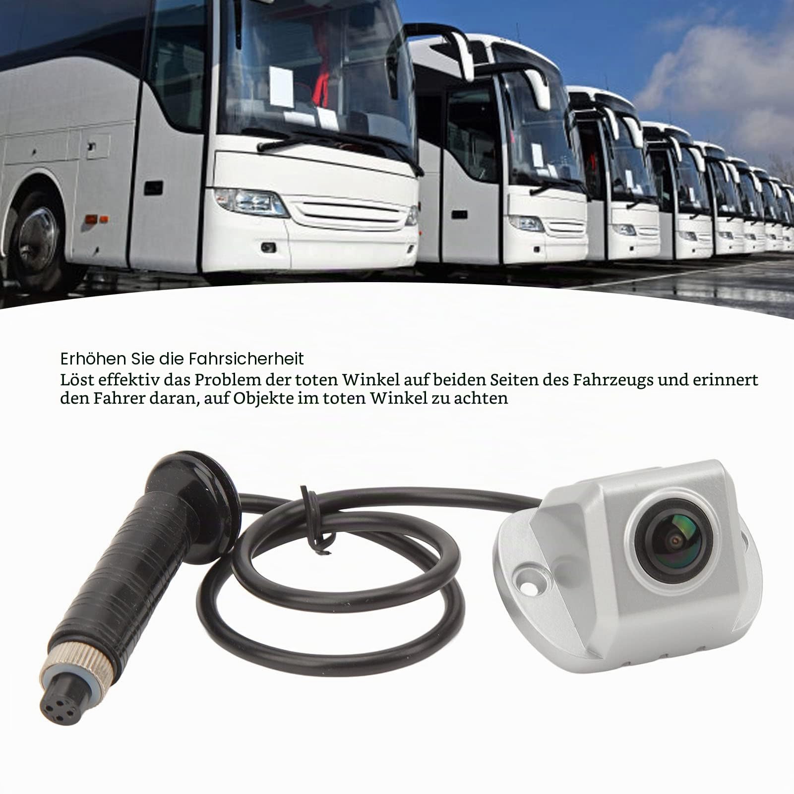 Auto-Seitensichtkamera, Seitliche Totwinkelkamera 4-poliger Luftfahrtkopf, 150° Betrachtungswinkel, Nachtsicht-Totwinkelkamera für Wohnmobil, Van, LKW, Bus (1080P)