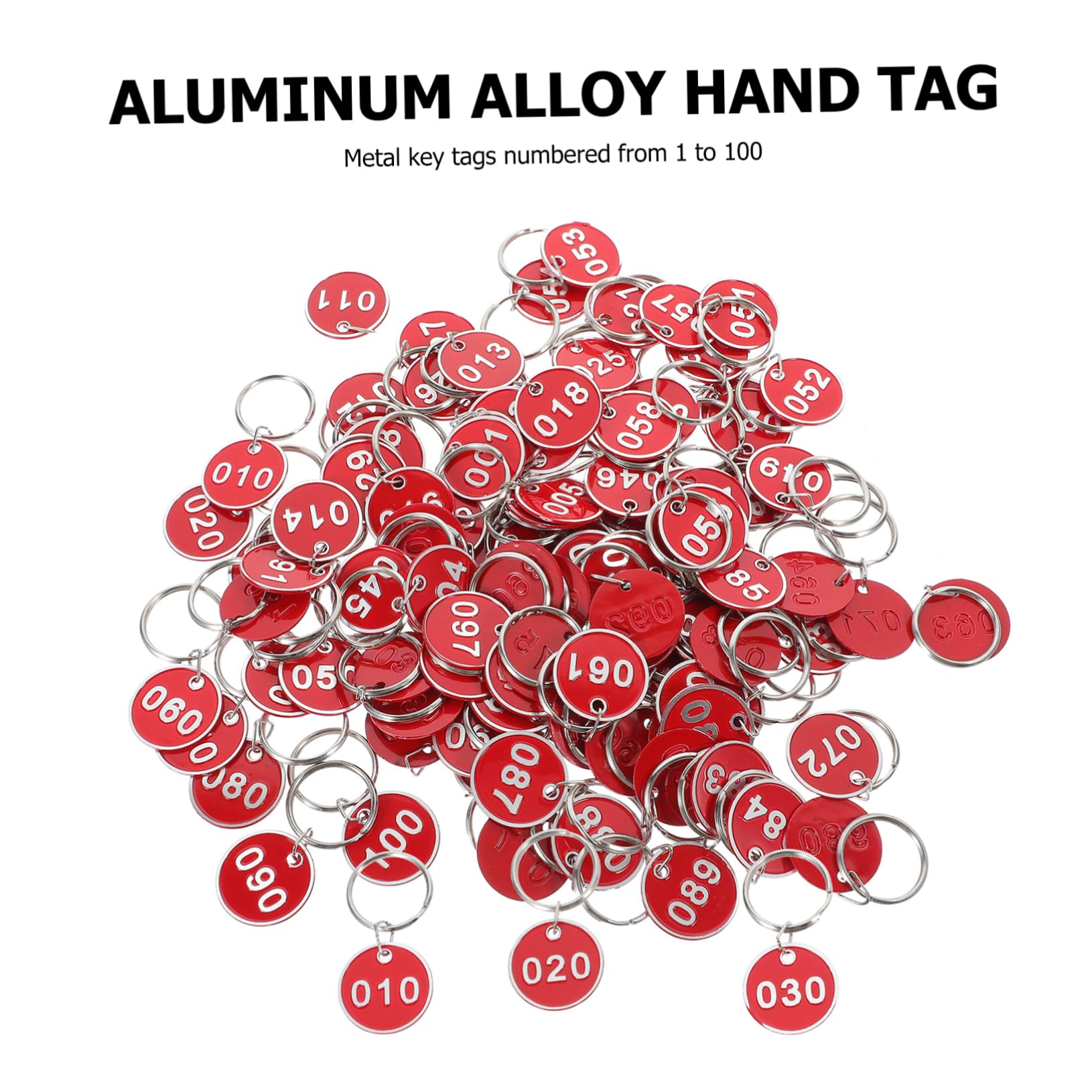 FRCOLOR Targhette Numerate con Anello in Lega di Alluminio Rosso 100 Pezzi Organizzazione e Conservazione per Chiavi e Bagagli per Armadietti e Supermercati