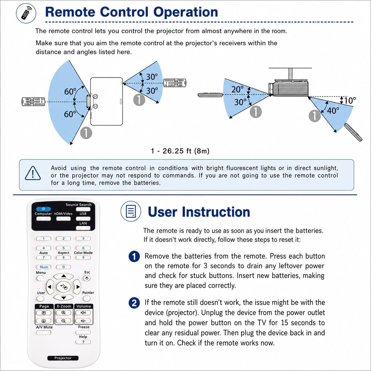 Projector Remote Control Compatible with Epson Projector, Home Cinema, Powerlite, EB, EX, VS, BrightLink, EMP Series Projectors image 3
