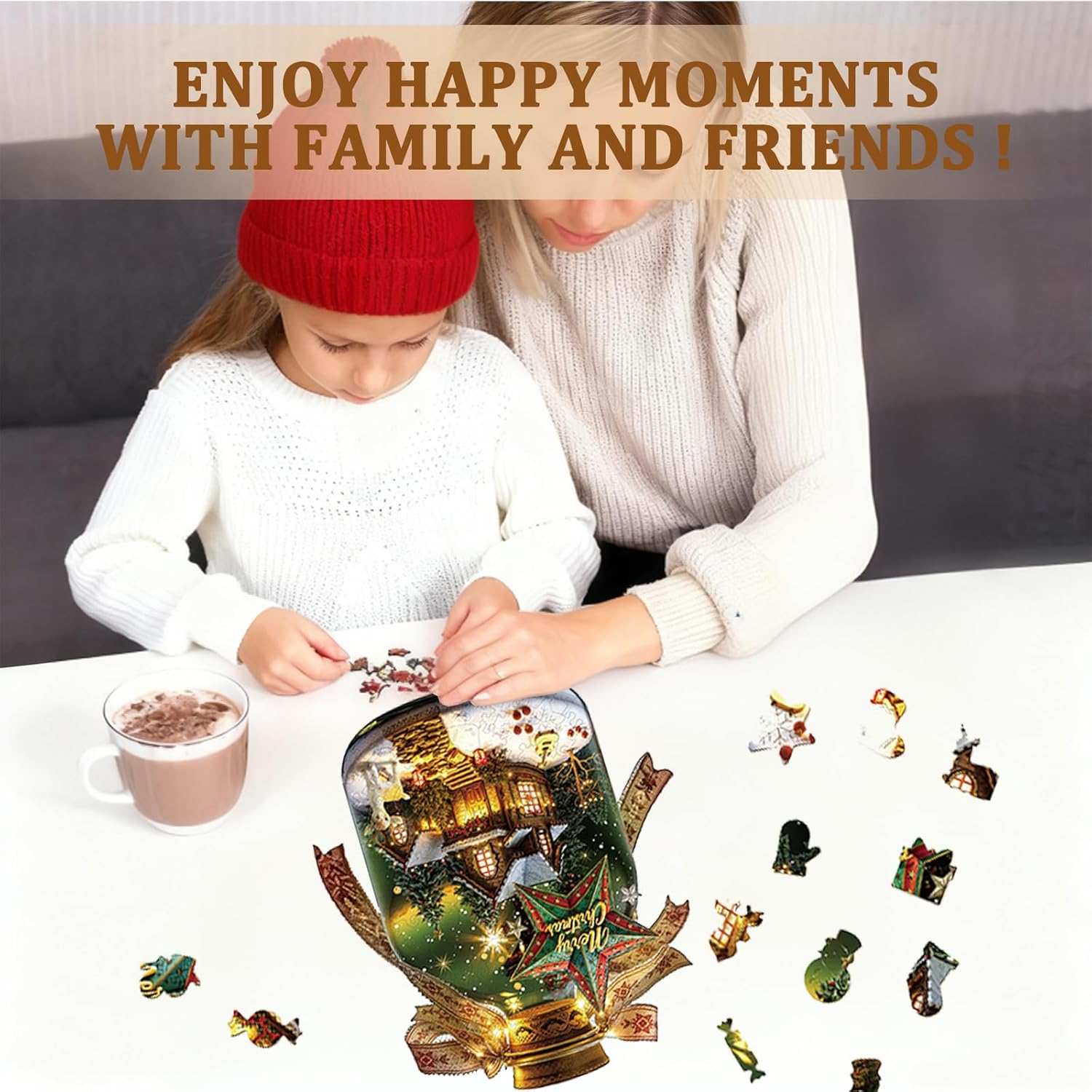 Wooden Puzzles for Adults, Unique Christmas Message in a Bottle Jigsaw Puzzles,Magic Wooden Jigsaw Puzzles, Gifts for Family or Friends for Any Holiday.(17.3 * 15.6 in 370pcs)