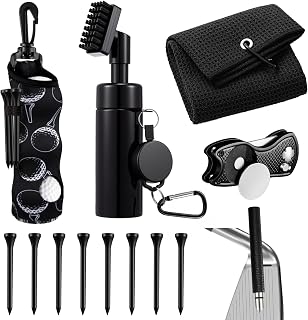 13 Pcs Golf Accessories Kit, Include Golf Ball Bag with Hook Towel Tees Magnetic Ball Marker Divot Tool Cleaner Water Brush Groove Sharpener Tool for Women Man Gifts