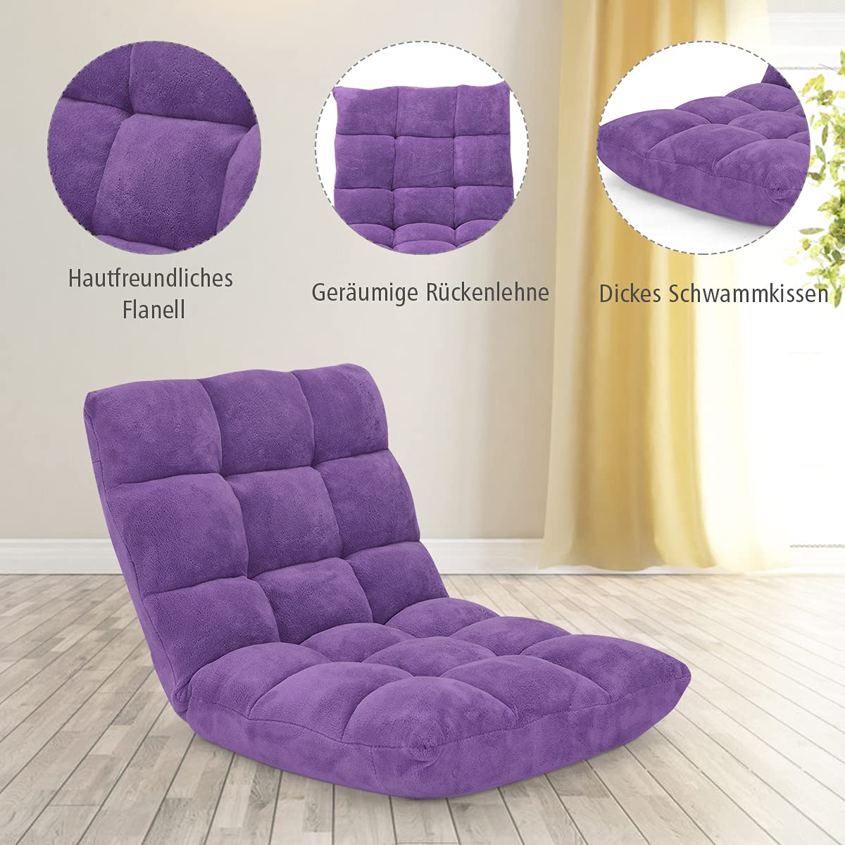 COSTWAY Vloerstoel met verstelbare rugleuning, gestoffeerd, vloerkussen, opvouwbaar, meditatiestoel, relaxstoel, Thais kussen voor vrije tijd, meditatie, yoga(Turkoois