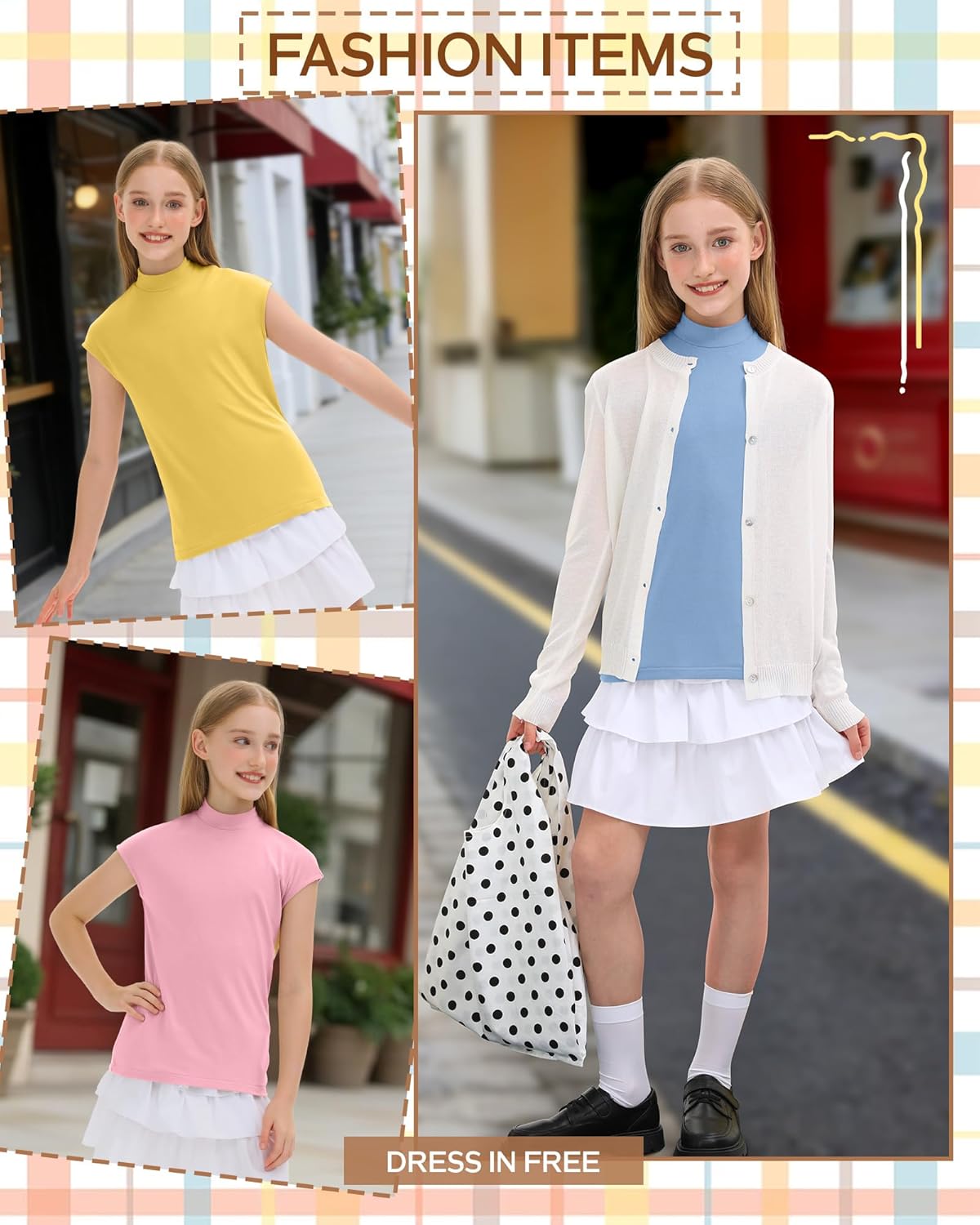 3 Pack Girl's Mock Turtleneck Shirts Kids Cap Sleeve Pullover Tops Loose Fit Summer Casual Basic Tees 5-14 Years - Image 6