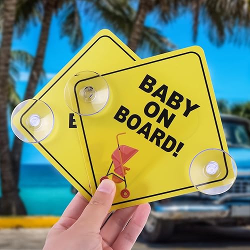 Miniatura 7 de cobee Letreros de advertencia de automóvil de bebé a bordo, 2 letreros de seguridad de 5 x 5 pulgadas con ventosas dobles, calcomanía de bebé en el