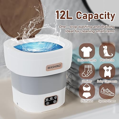 Miniatura 3 de Lavadora portátil de 12 litros mejorada  Mini lavadora plegable con cesta giratoria y 3 modos de limpieza profunda  para ropa interior, calcetines,
