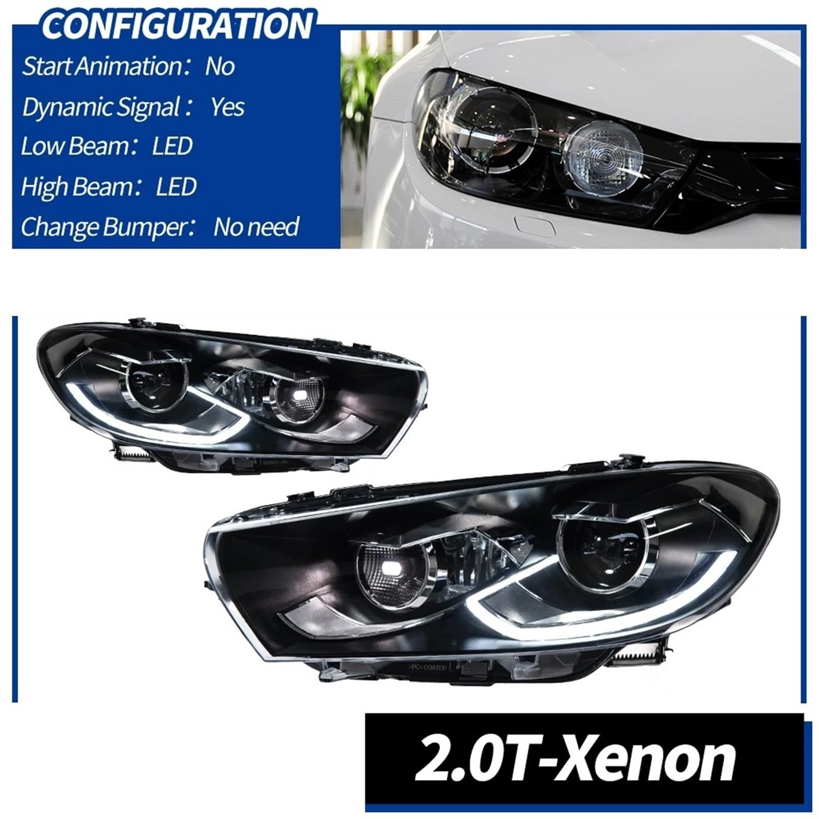 Faro Anteriore per VW Scirocco 2008-2018 Lente DRL per Auto Hid H7 Accessori per Auto Faro Anteriore Gruppo Faro Anteriore (1.4T)