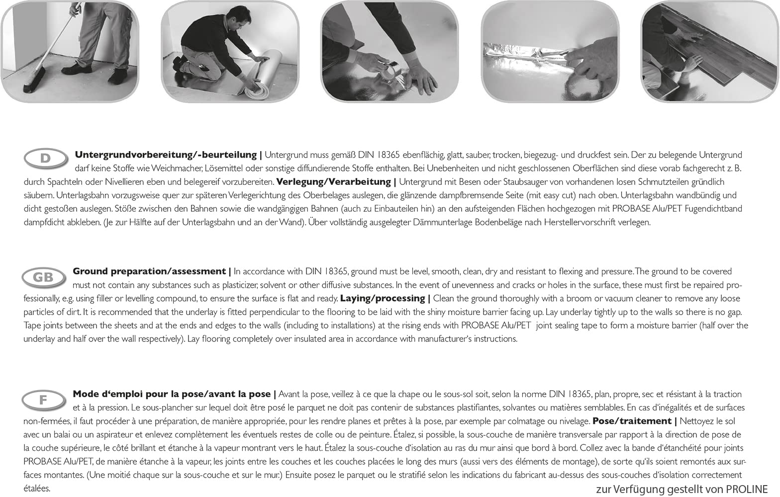 Unterlagsbahn Proline Probase Eps 1,6 Aqua-Stop, 25 m² Trittschalldämmung mit Dampfsprerre für Vinyl Parkett und Laminatböden