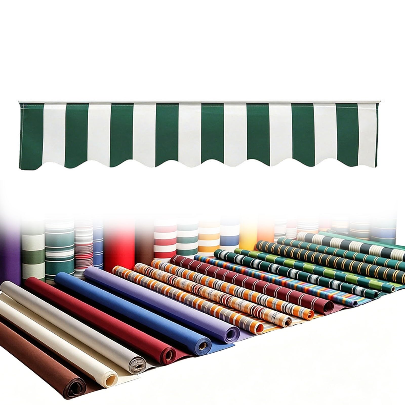 Awning Valance Replacement for Patio Retractable Awning, H 20 25 30 40cm Solid or Striped Valance Canopy with Spline, Waterproof Sunshade Border for RV Deck Porch, Valance Only(Green-white)