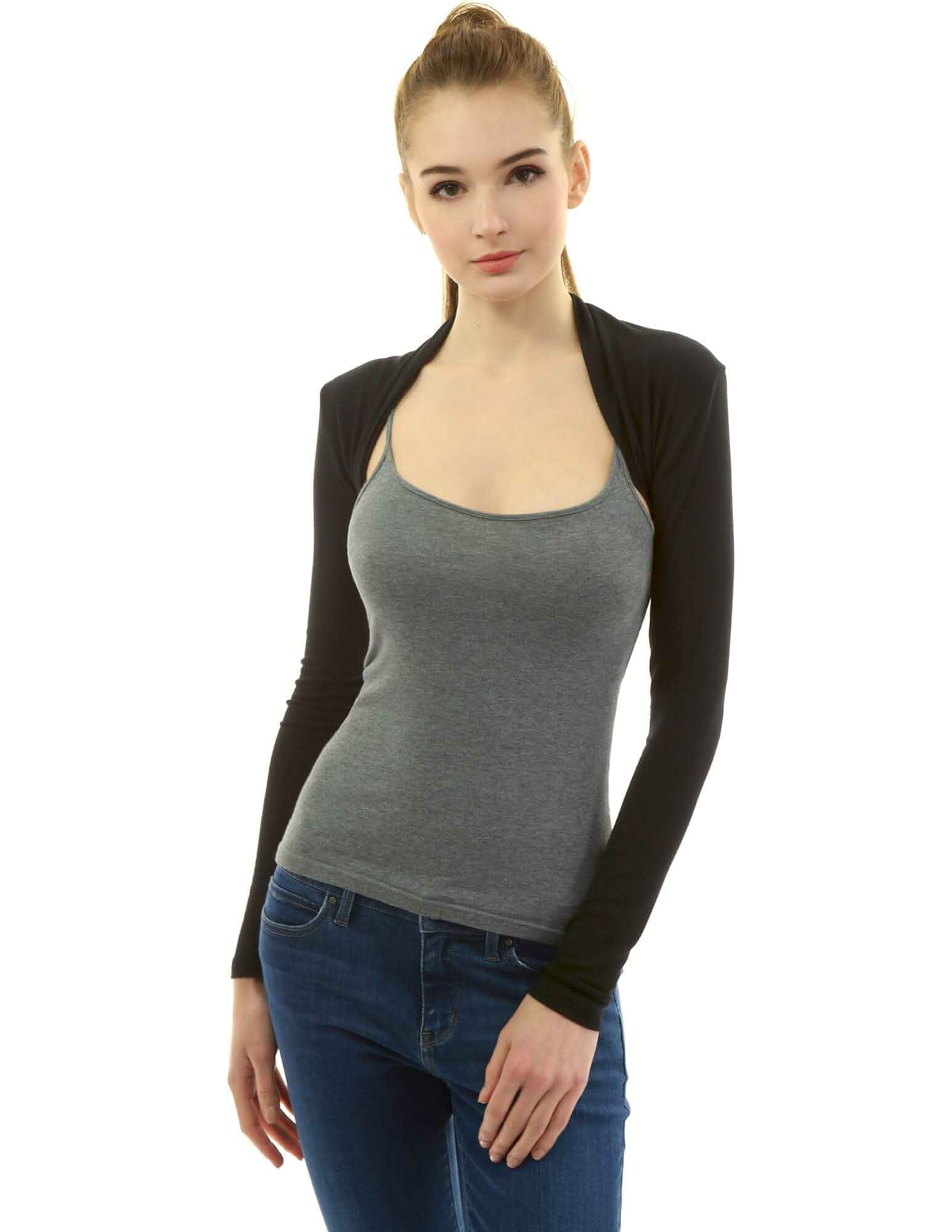AmélieBoutik Women Long Sleeve Bolero Shrug Cropped Open Front Cardigan Jacket Adult · Long Sleeve
