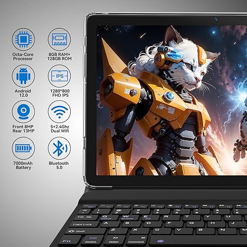 Miniatura 10 de Tableta 2 en 1 con teclado, las últimas tabletas Android de 128 GB ROM, tableta de 10 pulgadas con chip octa-core compatible con WiFi de 5+2.4 GHz,