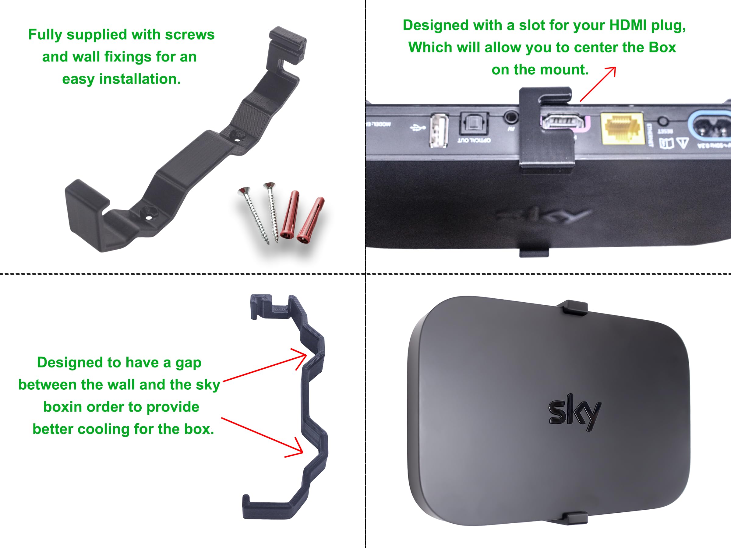 Sky Stream Supporto Da Parete - Compatibile Con Decoder Sky Q Mini Nero Q 915243