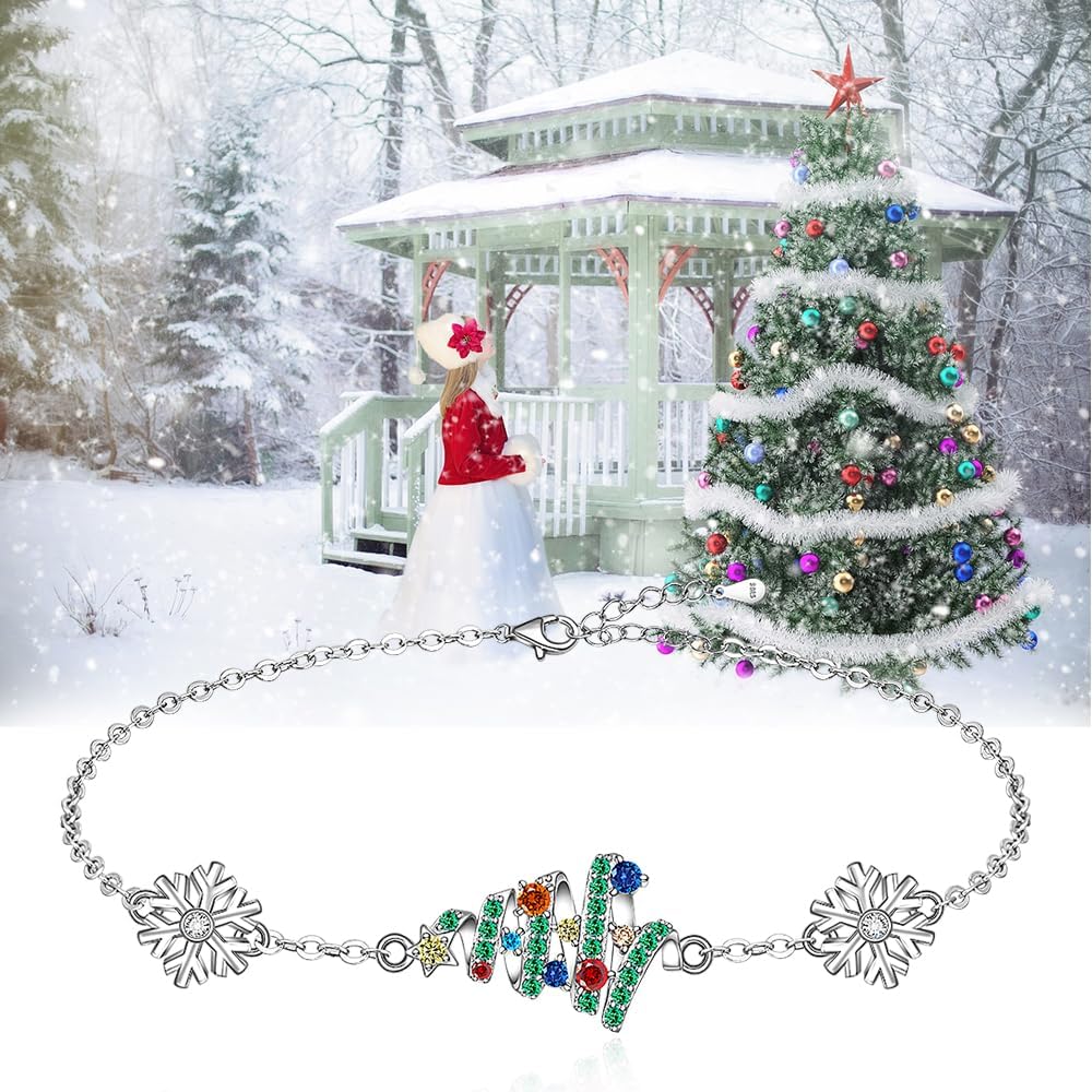 Fenthring Christmas Bracelet for Women Sterling Silver Christmas Tree Bracelets Holiday Tree X-Mas Gifts Snowflake Christmas Jewelry - Image 7