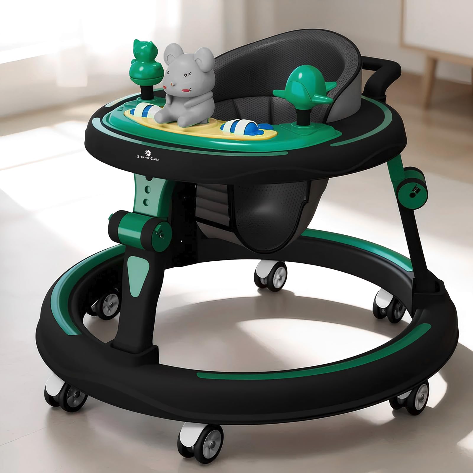 StarAndDaisy Baby Walkers for 6-18 Month Baby boy & Girl 360° Walker for Kids for 6 to 18 Months with 7 Level Height Adjustment, Baby Walker with Switchable Food & Musical Toy Tray -Green Black-image-37
