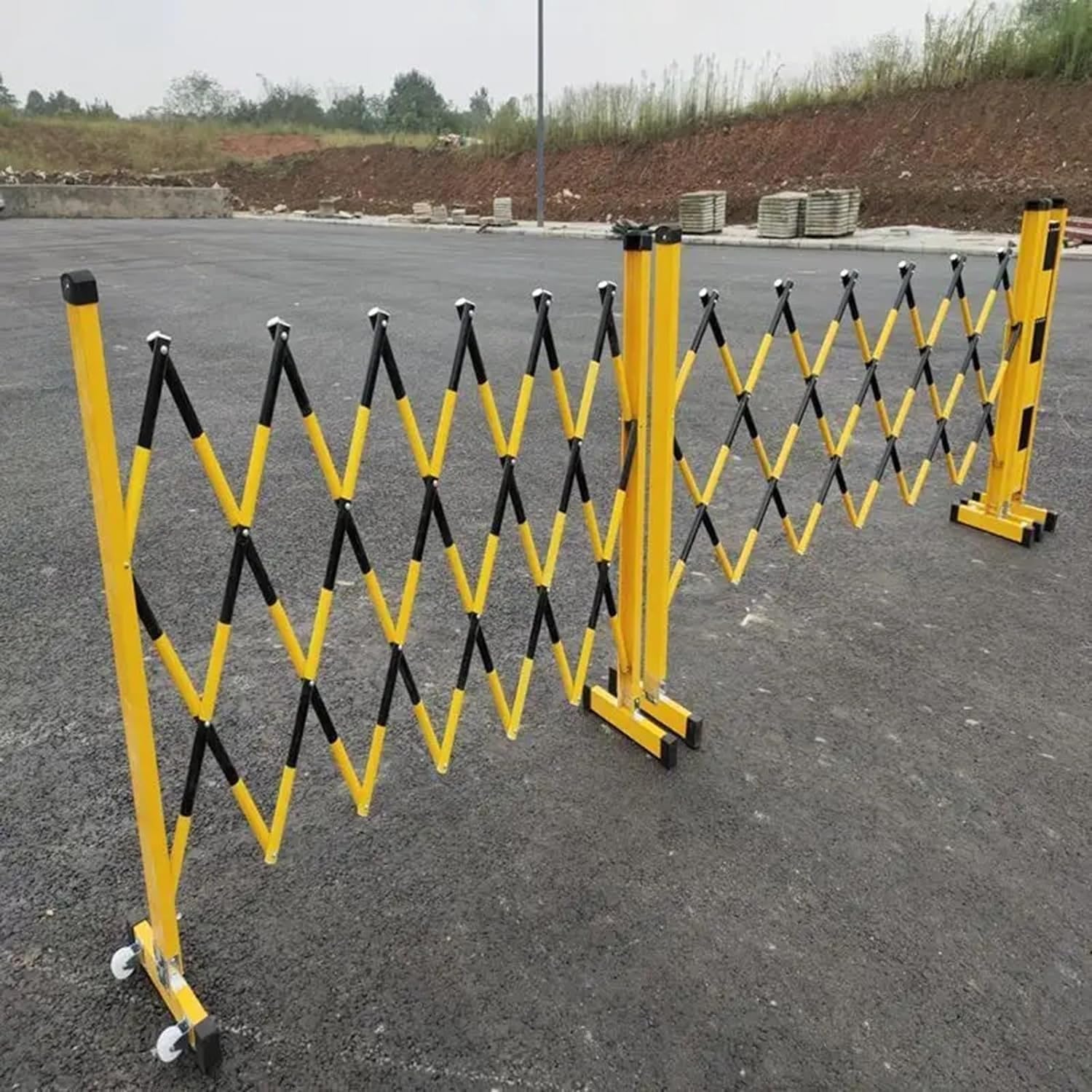 Barrera de tráfico retráctil - Barrera metálica Extensible de 1,2 m de Altura, Barrera de Seguridad Plegable para accesos a Obras (Amarillo, 1,2 x 6 m)