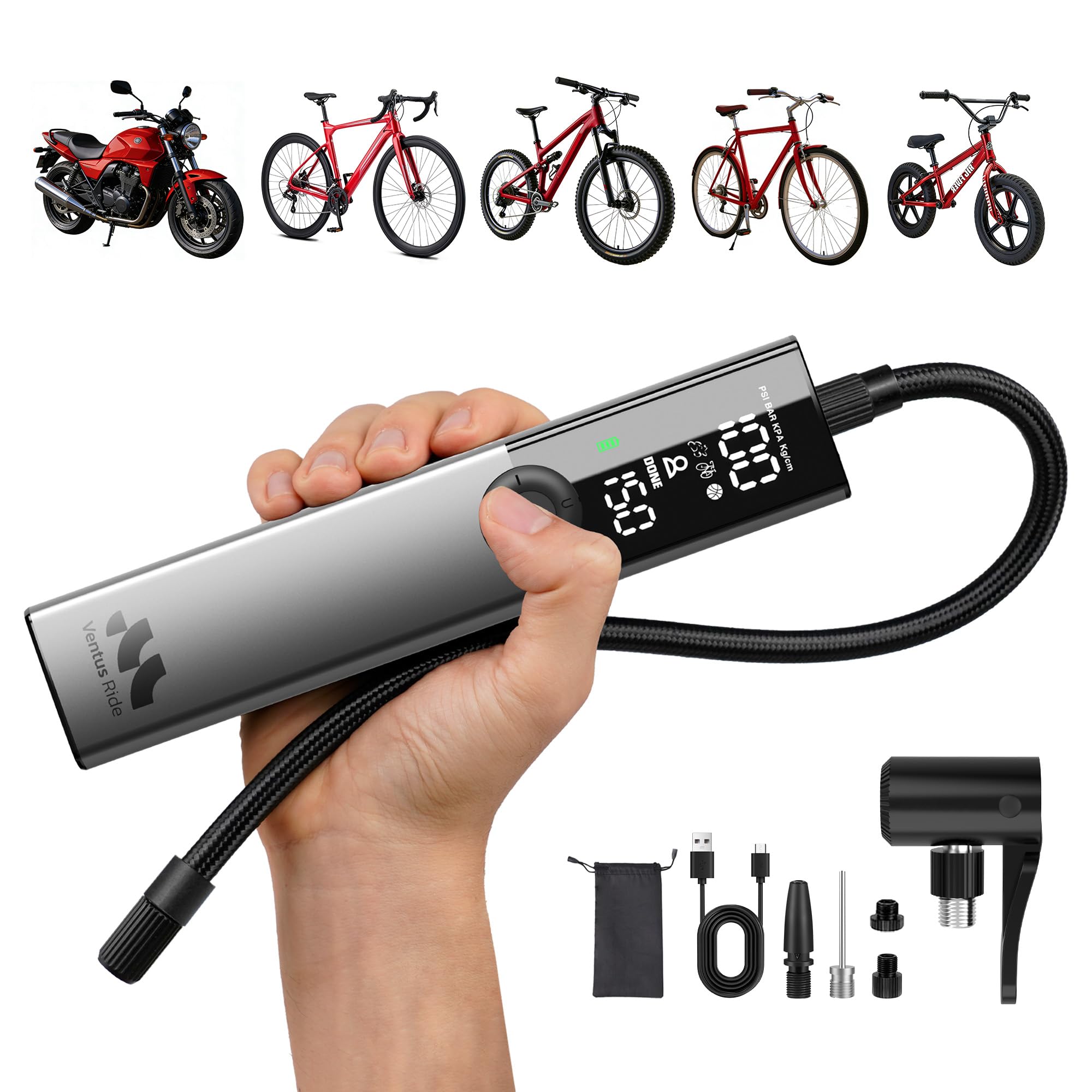 Woowind Ventus Ride Pompe a Velo Electrique 150 PSI 10.3 Bar Compresseur Portatif Compatible Presta Schrader Dunlop