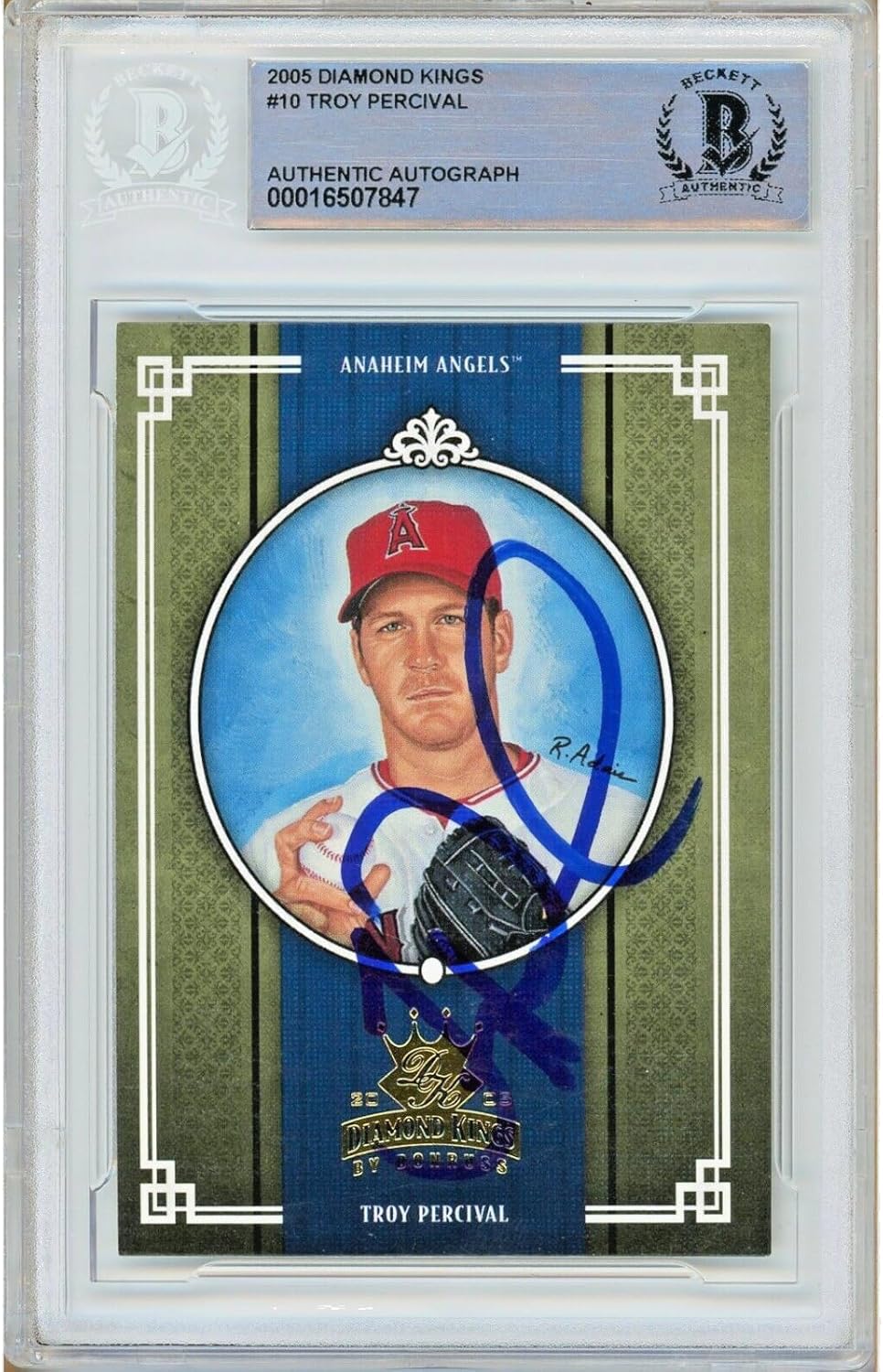 Troy Percival Signed 2005 Donruss Diamond Kings #10 Baseball Trading Card Slab Beckett BAS Authentic Slabbed COA Played For Anaheim Angels Autograph Memorabilia