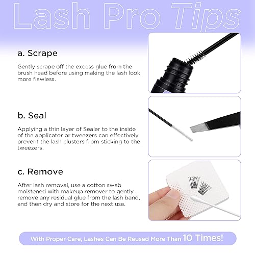 Miniatura 8 de BEYELIAN Pestañas en racimo D+ Curl 168 piezas y kit de unión y removedor de pestañas, racimos de pestañas individuales, banda súper fina, adhesivo