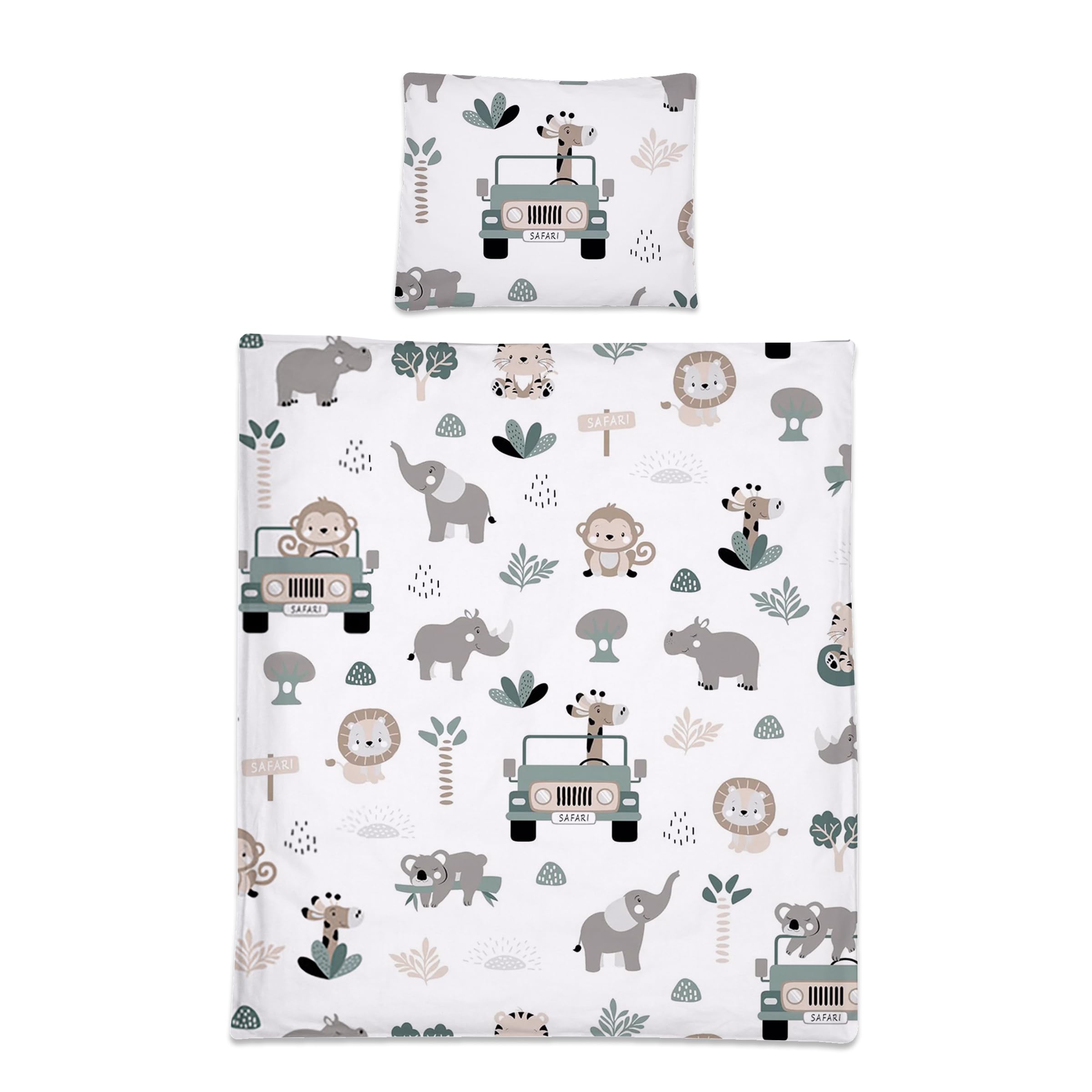 Baby Comfort 2 Piece Baby Kids Bedding Set 80x70 cm Duvet Cover & Pillowcase 12M+ (Safari Animals)