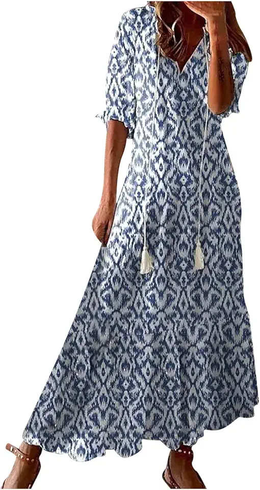Vestido feminino boho maxi com babados gola meia manga Argyle vestidos longos ocidental vintage modesto 2023 P-3GG