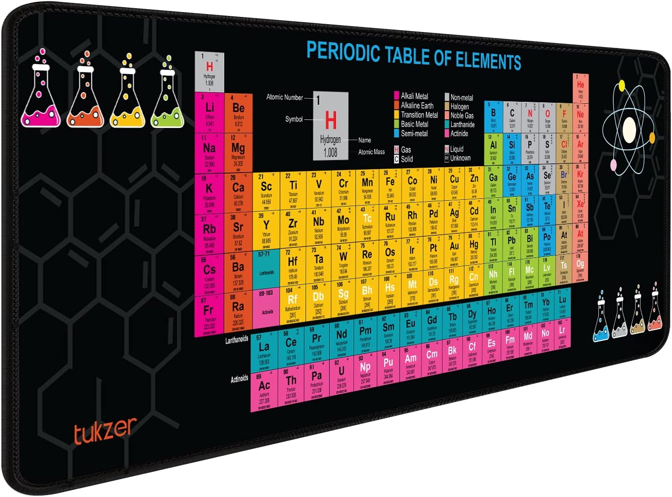 Tukzer Extended Gaming Mouse Pad, High-Speed Mouse Tracking & Control | Stitched Edges, Non-Slip Rubber Base| for Computer Laptop Keyboard Office Home (795mm x 298mm x 3.45mm, Periodic Table)