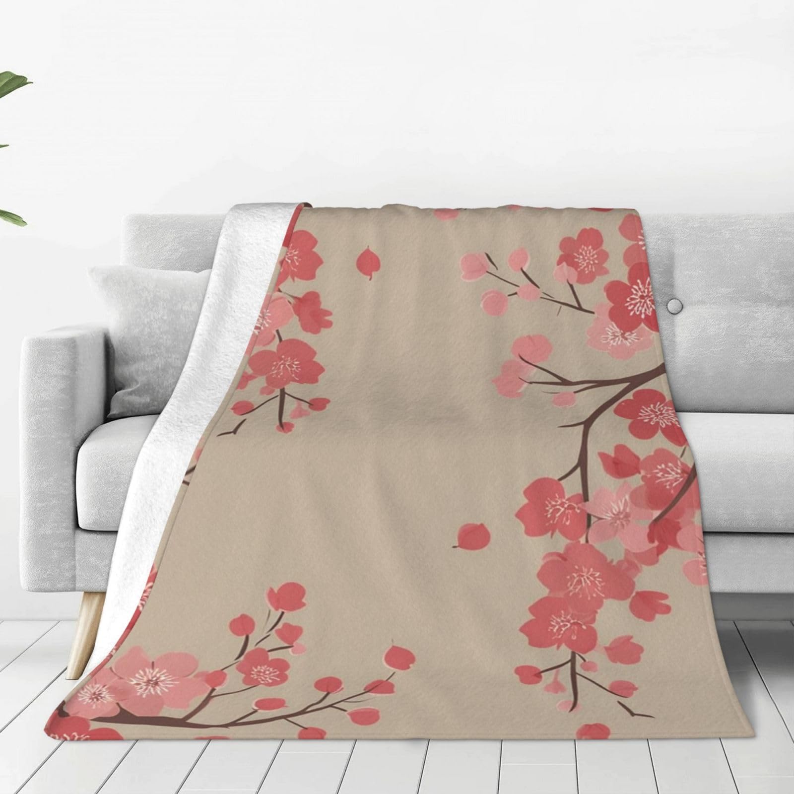 Couverture japonaise cerise micro polaire légère toutes saisons plaid lit et canapé