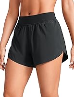 CRZ YOGA Women's 4" Mid Waist Split Running Shorts - Feathery Soft Quick Dry Mesh Liner for Gym Workouts
