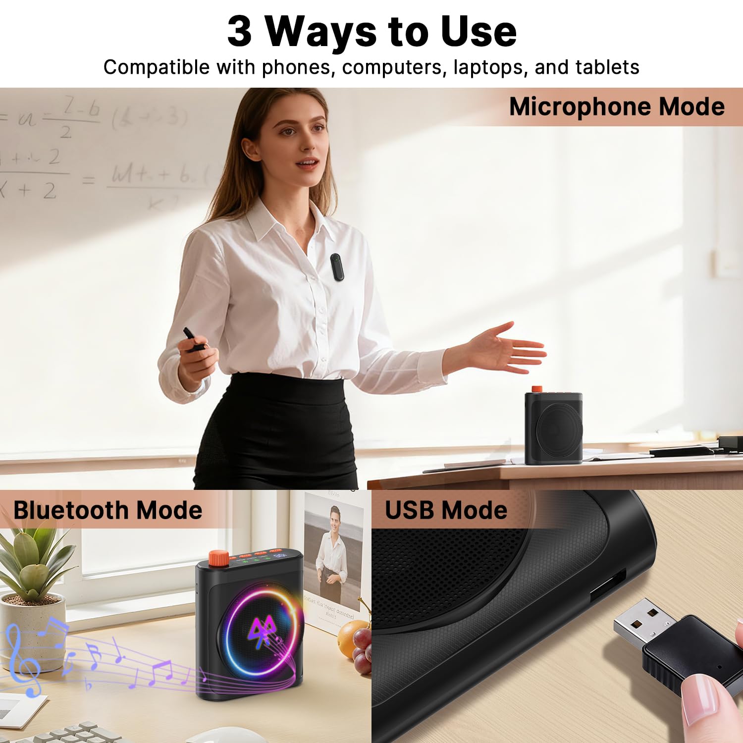 yAyusi Amplificatore Vocale per Insegnanti con Microfono Lavalier Magnetico, Mini Microfono Portatile a Mani Libere e Altoparlante, Microfoni Ricaricabili per Insegnanti per Aule/Riunioni/Discorsi