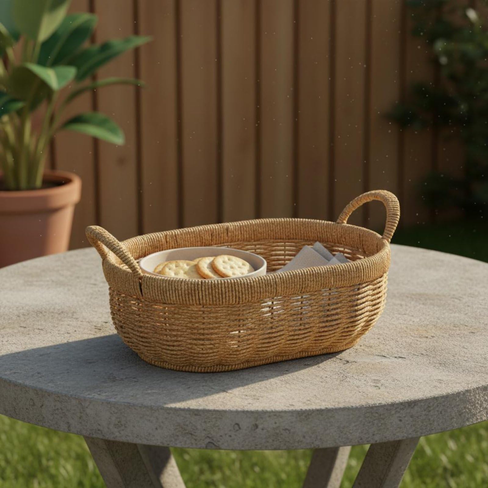 Panier Industriel Panier Ovale Tressé, size to 1, Ovale Avec Poignées, Motif Floral Jaune