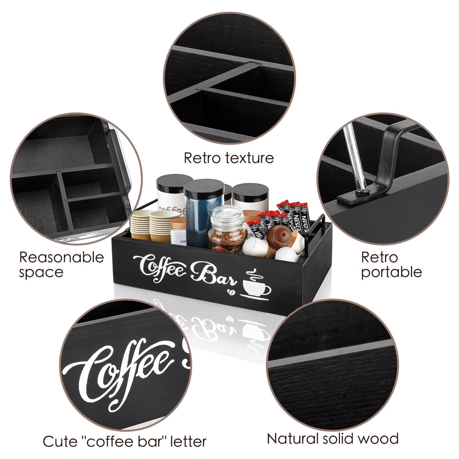 Guolich Koffie-organizer, thee-opslag, koffieaccessoires, ladedozen, theezakjes, opbergdoos, koffiepads opslag, koffiebar voor melk, servetten, koffiecapsules, suikersticks, wit
