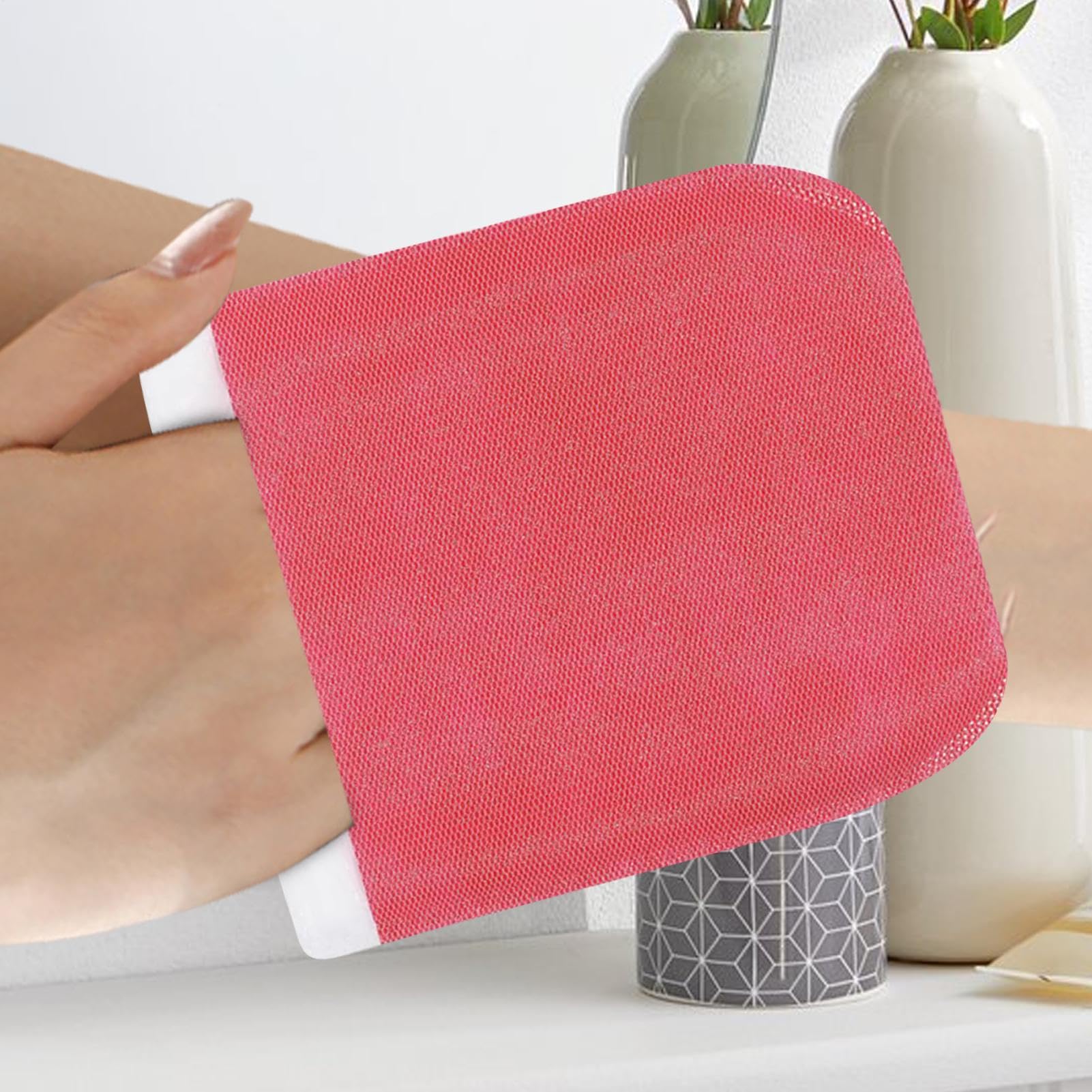 Body Peeling Pad, Portable Gentle Scrub Mitt, Adorable Sensitive Skin for Hand, Arm, Neck, Underarm, Leg, Face, Post-Tanning Skin Care Tool, Women and Men, Red, Green