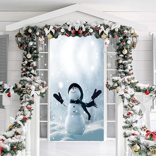 Calcomanía de puerta de Navidad 3D, calcomanías de Navidad Snownman para puerta, mural de pared de puerta, papel tapiz extraíble para decoración de