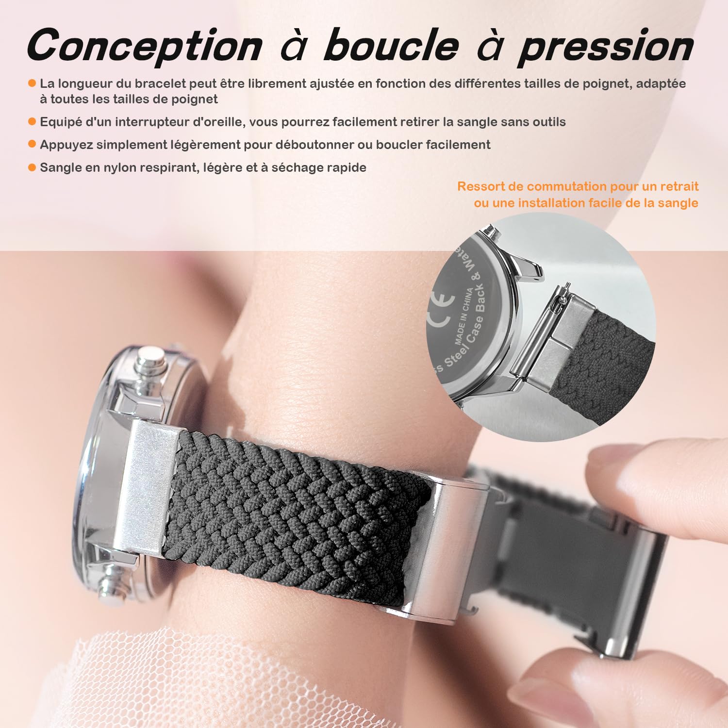 Montre podomètre Femme, Bracelet en Nylon Souple, sans Application ni Charge nécessaires, avec comptage de Pas, de Calories, de Distance, Horloge et rétroéclairage d'écran