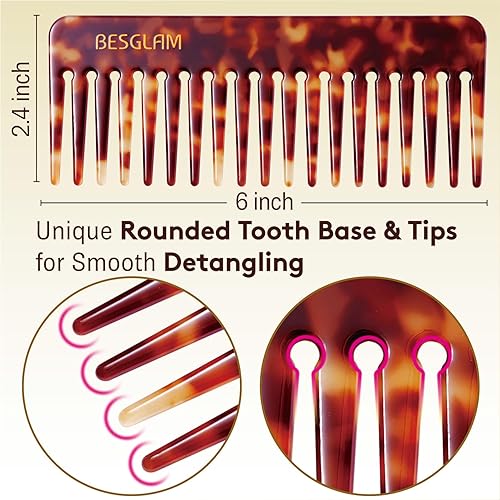 Miniatura 3 de Peine de dientes anchos para rizos y cabello grueso, peine desenredante grande para mujeres, acetato de 6 pulgadas de longitud completa