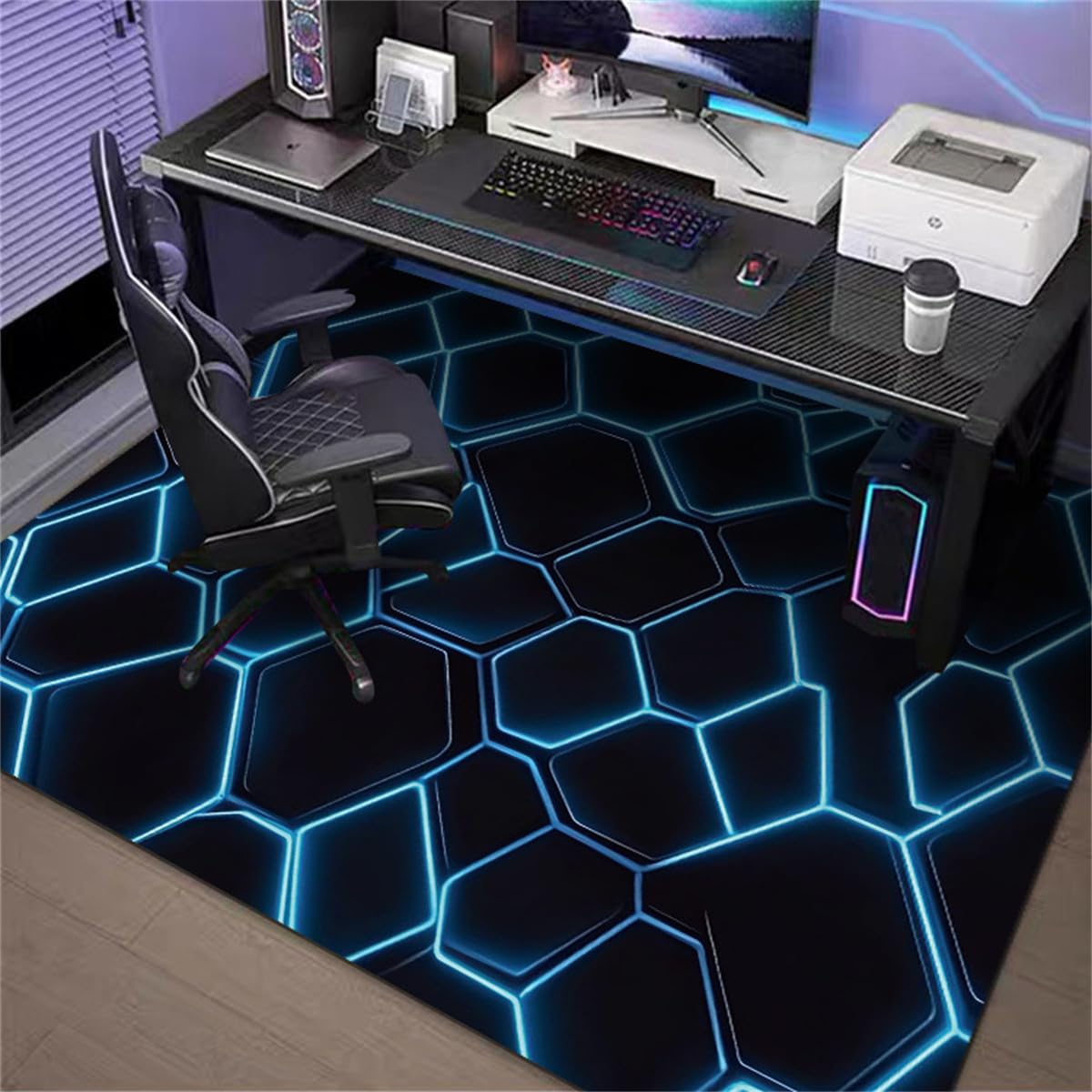 Highdi Office Chair Mat, Gaming Chair Mat for Hardwood & Tile Floor, Technology style Scratch Resistant Non-Slip Washable Desk Carpet for Home Office (Blue net,60x90cm)