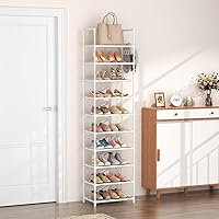 Vista 2 de 10 Tiers Tall Shoe Rack 20-25 Pairs Boots Organizer Storage Sturdy Narrow Shoe Shelf for Entryway, Closets with Hooks, White Blanco