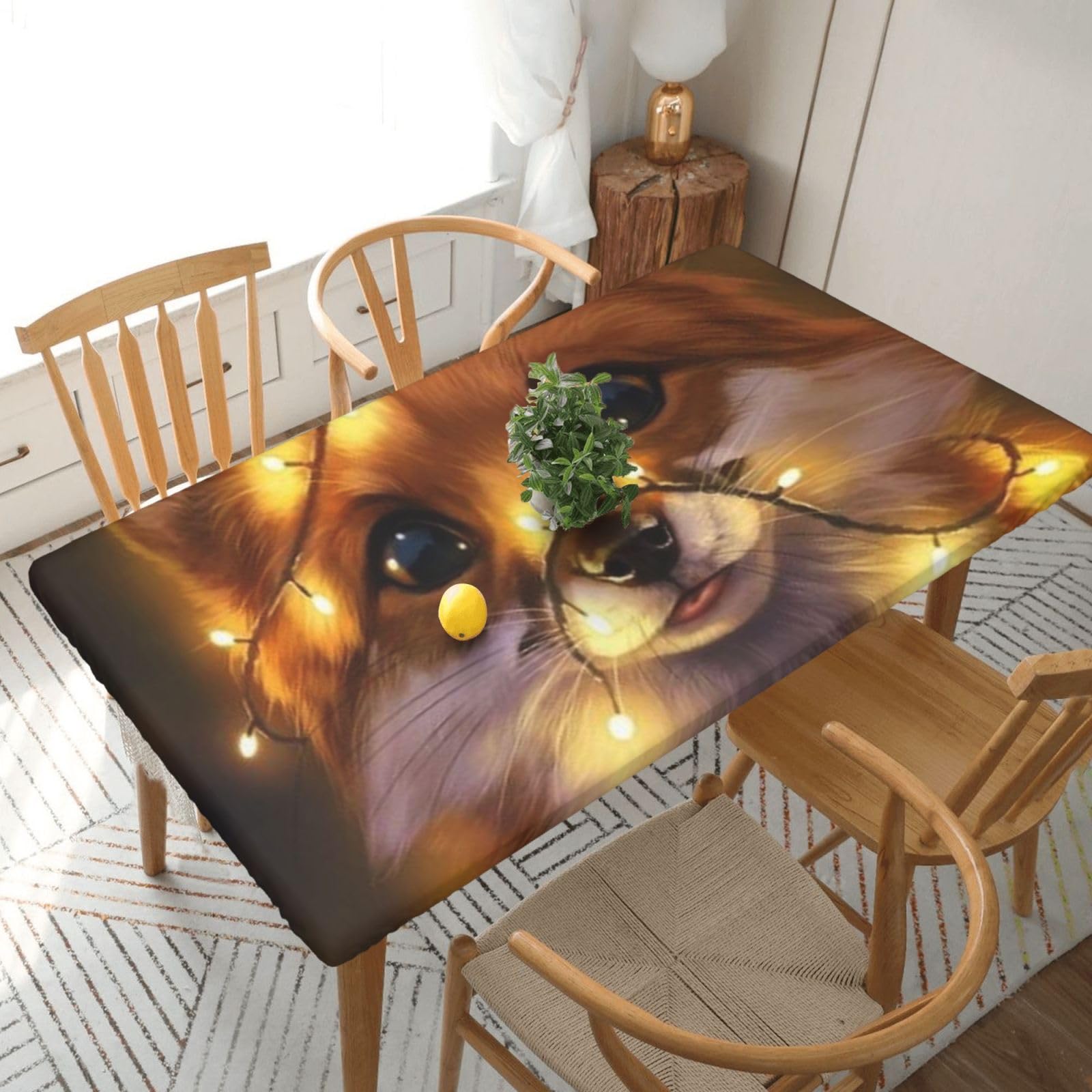 BNVSADC Cute fox Printed 5FT Tablecloth Polyester Kitchen Water Resistant Table Cloth Dining Table Decoration Table Covers, 152x76 CM