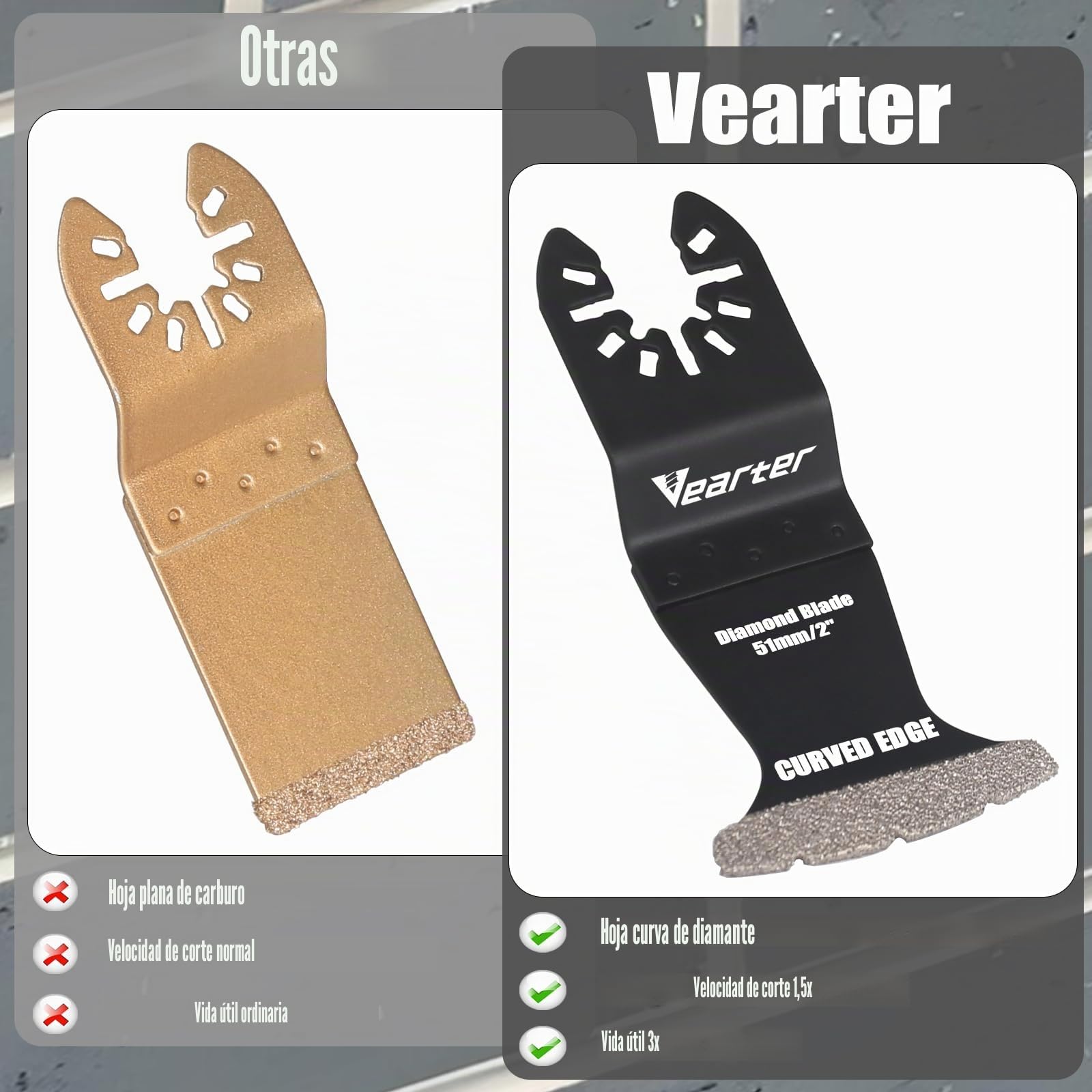 5 piezas de accesorios multiherramienta de diamante, herramienta de oscilación de 51 mm, herramienta multifunción, accesorio para azulejos de cerámica, ladrillo hueco, cemento, hormigón