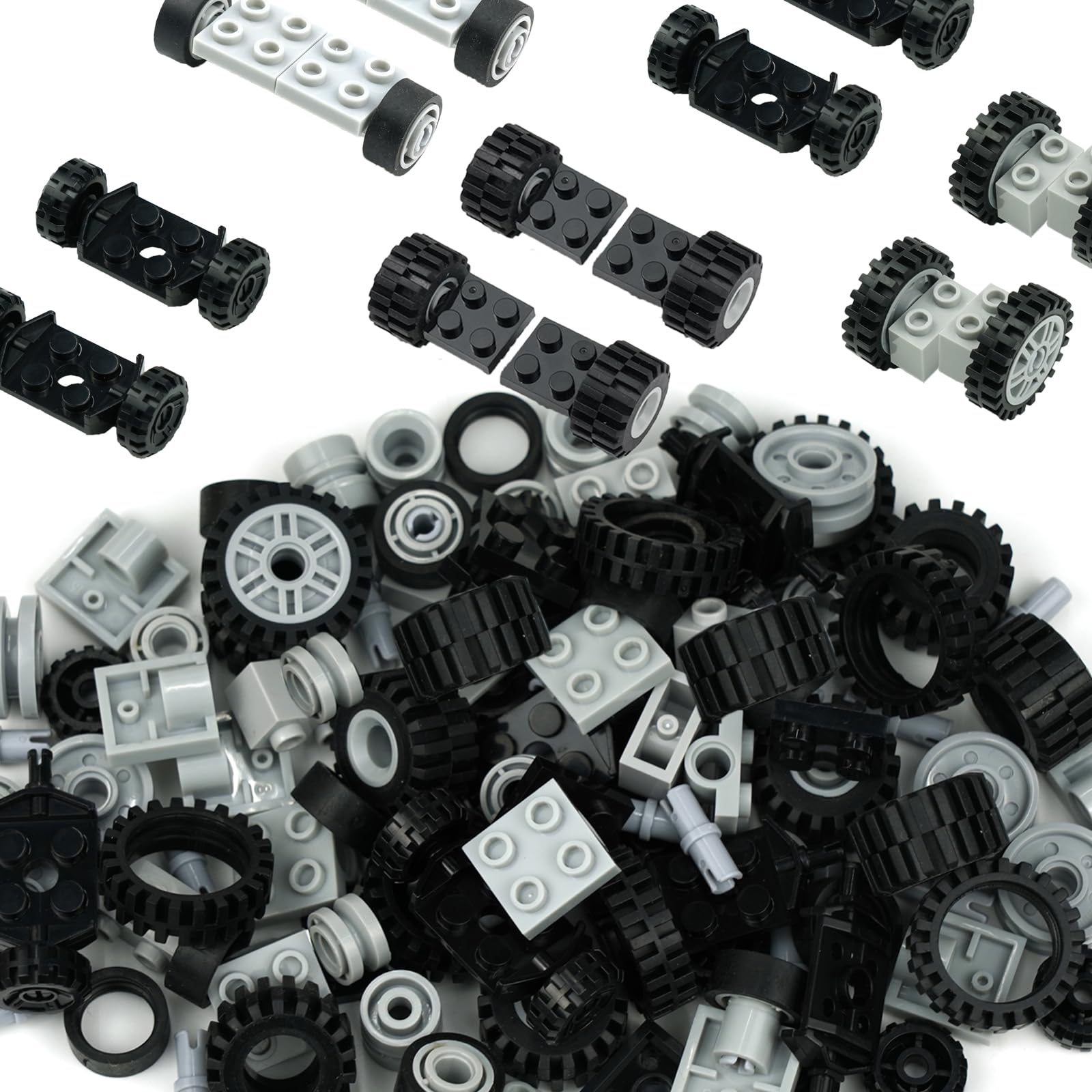 Pasacho Wheels and Axles Set, Car Parts Chassis Pieces Tires Building Blocks, Compatible with Classic Bricks Toys